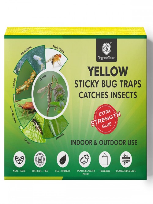 OrganicDews Yellow Double Sided Sticky Glue Bug Trap (8X6 Inches) with Twist Tie